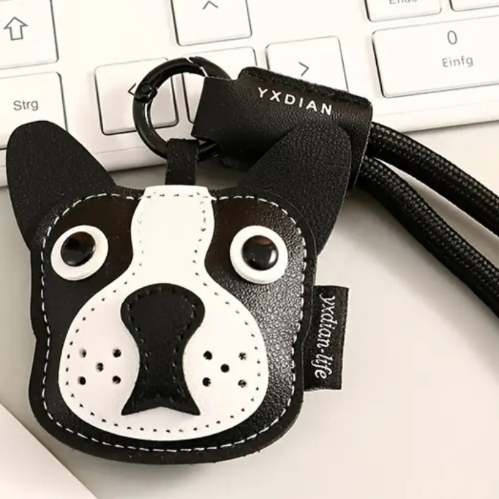 Boston Terrier Puppy Face Faux Leather Charm/Keychain - Picture 2 of 5